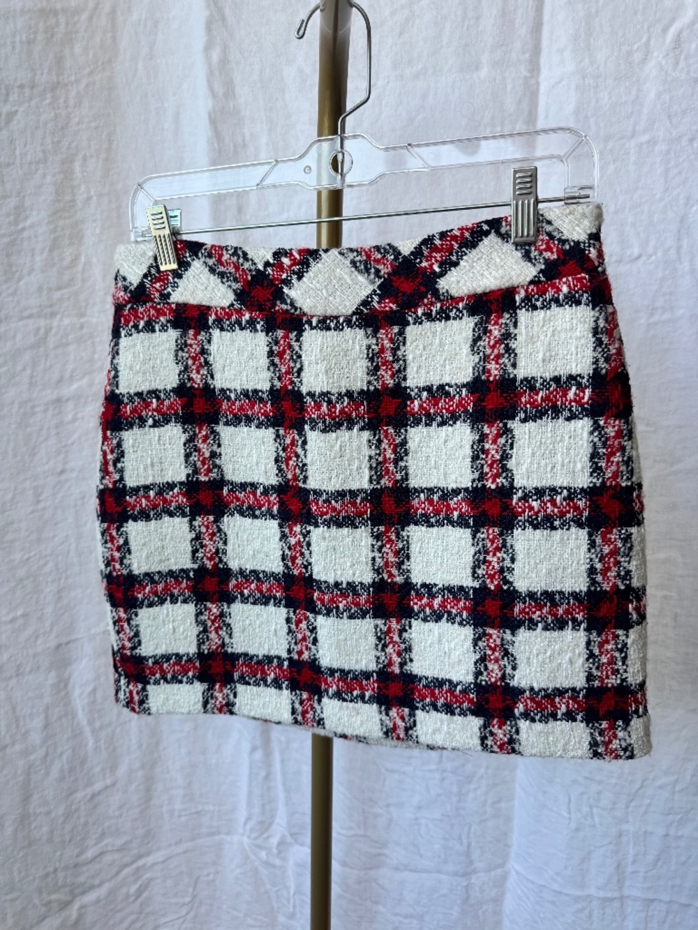 Endless Rose White Blue & Navy Plaid Tweed Mini Skirt | Size M